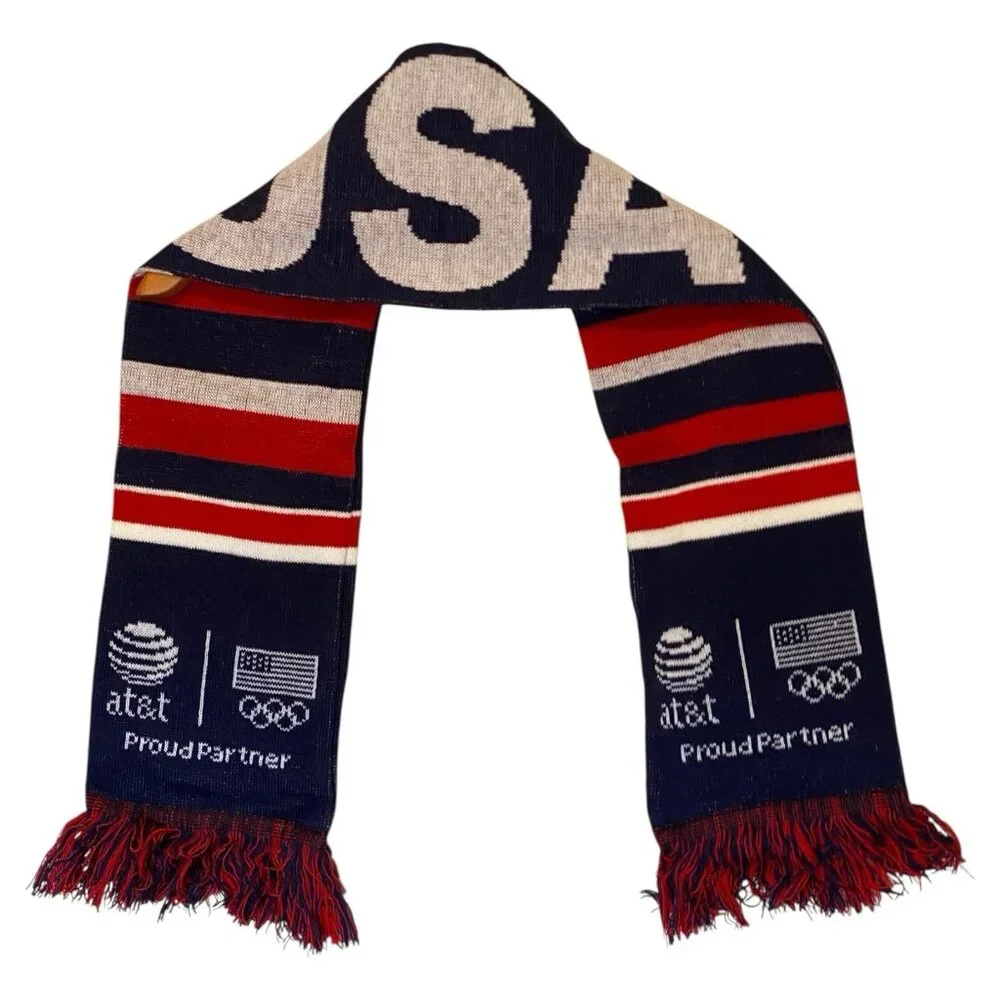USA Olympic Scarf Red White Blue Acrylic Sweater Knit AT&T Proud Partner